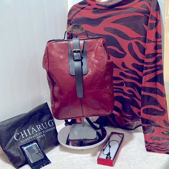 Chiarugi Handbags - EUC Vintage Chiarugi Italian Red Genuine Leather Backpack Travel Bag You get all